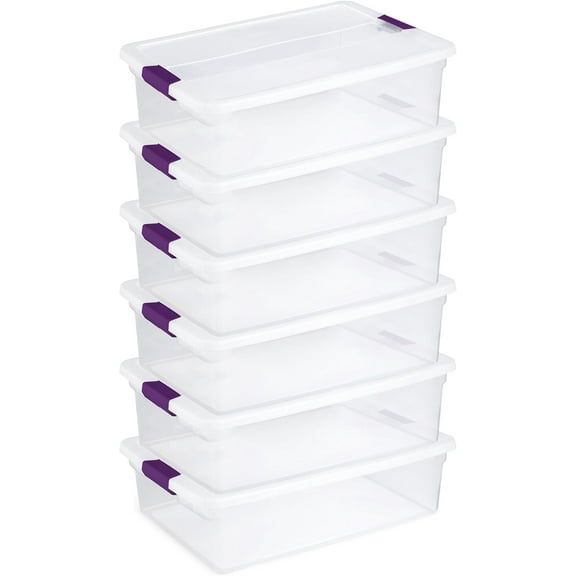 Miemie 6-Pack 32 Quart ClearView Latch Box, Stackable Organizer Bins with Latching Lids - Clear Plastic Organization Containers for Closet, Bedroom, Shelving Units and Everyday Home Storage