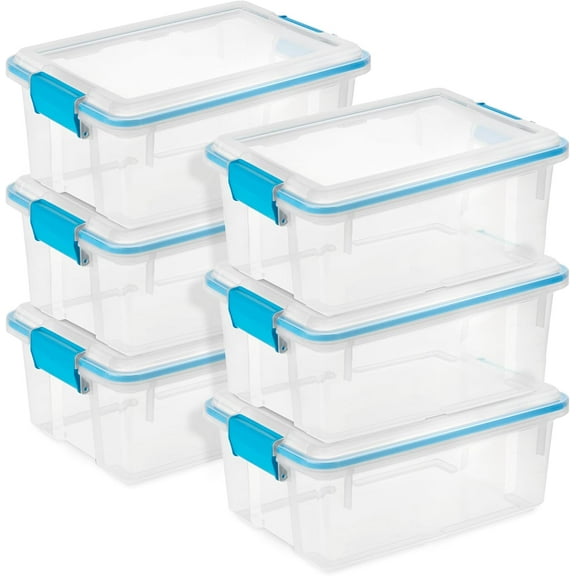 Miemie 6-Pack Gasket Box, Weather-Resistant Storage Bins with Latching Lids, 12 Quart - Heavy-Duty Organizing Containers for Closet, Bathroom, and Office