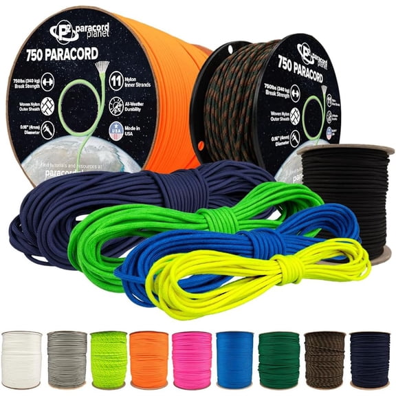 Miemie 750 Paracord Type IV Multi-Purpose Nylon Cord with 11 Strand Inner Core Dayglow, 25 Feet