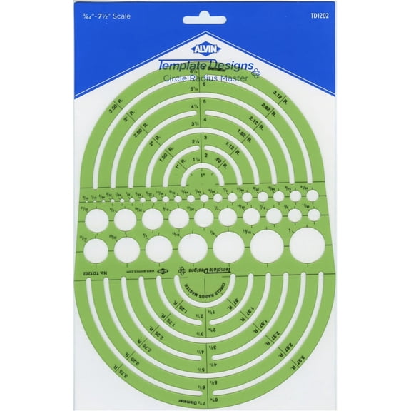 Miemie Circle Radius Master Template TD1202, Template for Artists, Architects, Design and Drafting, 3/64th" to 7.5" scale