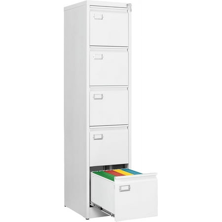 Miemie File Cabinets - 5 Drawers Vertical 17.8" Deep Lockable Filing Cabinet - White Metal Storage Cabinets for Home Office to Hanging Files Letter/Legal/F4/A4 Size