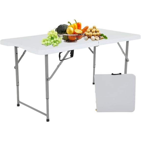 Miemie Folding Table, Heavy Duty Plastic Folding Utility Table Indoor Outdoor, Party Dining Tables Easy to Assemble with Lock Function (White, 4 FT)