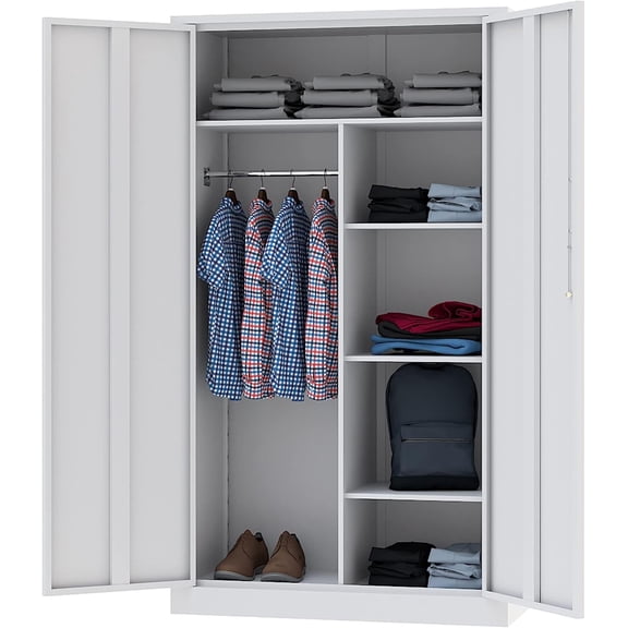 Miemie Metal Locker,Steel Wardrobe Storage Cabinets with Lock Door,Clothing Coat Storage Freestanding for Office, Home, School, Employee,Gym,Fire Department (White)