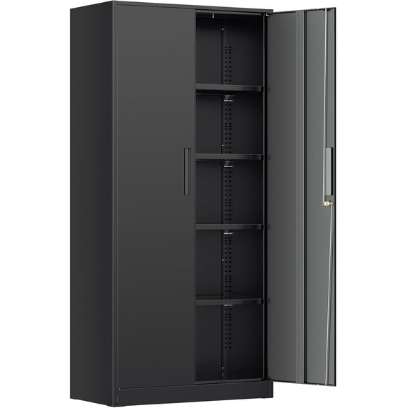 Miemie Metal Storage Cabinet, 72 H Storage Cabinet with 2 Doors and 4 Adjustable Shelves for Office, Home, Garage, Pantry (Assembly Required, Black)