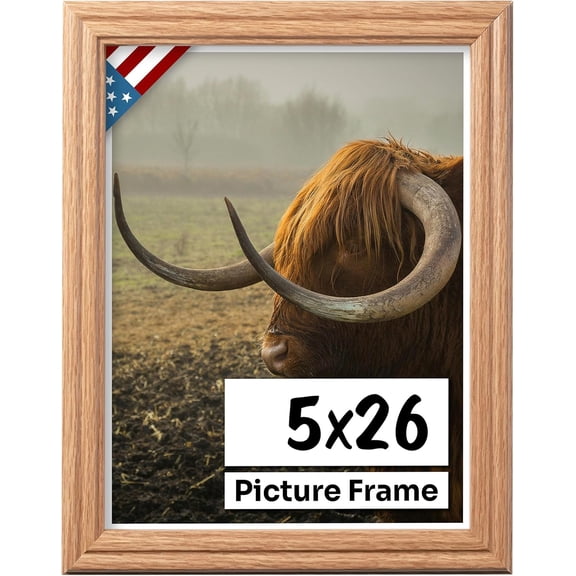 Miemie Oak 5x26 Picture Frame .75" Inch Wide - Faux Oak Decor Handmade Solid Wood Frames with Preinstalled Hangers and UV Blocking Plexiglass 26x5 Frame