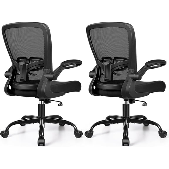 Miemie Office Chair, Ergonomic Desk Chair with Adjustable Height and Lumbar Support Swivel Lumbar Support Desk Computer Chair with Flip up Armrests for Conference Room (Black),Pack of 2