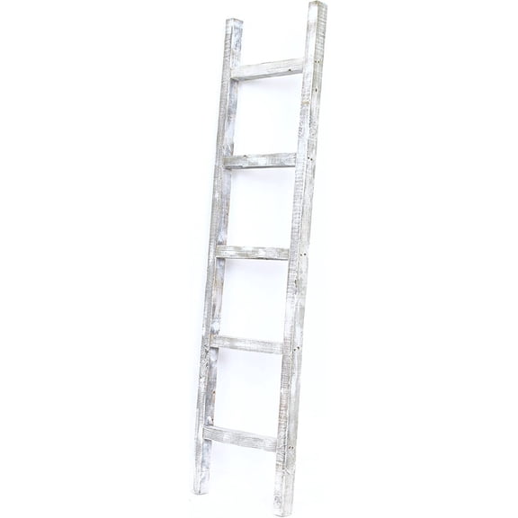 Miemie Rustic Farmhouse Decorative Ladder - Our 6 ft Ladder can be Mounted Horizontally or Vertically and is Crafted from Upcycled Wood | No Assembly Required | White