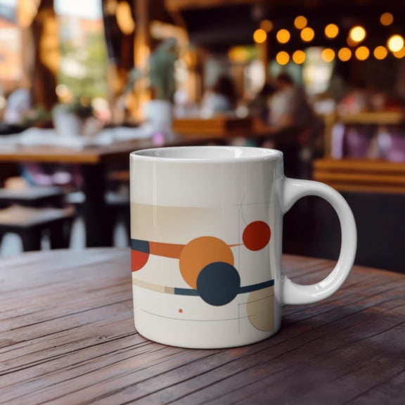 Mientury Ceramic Coffee Mug, R Geometric Design.