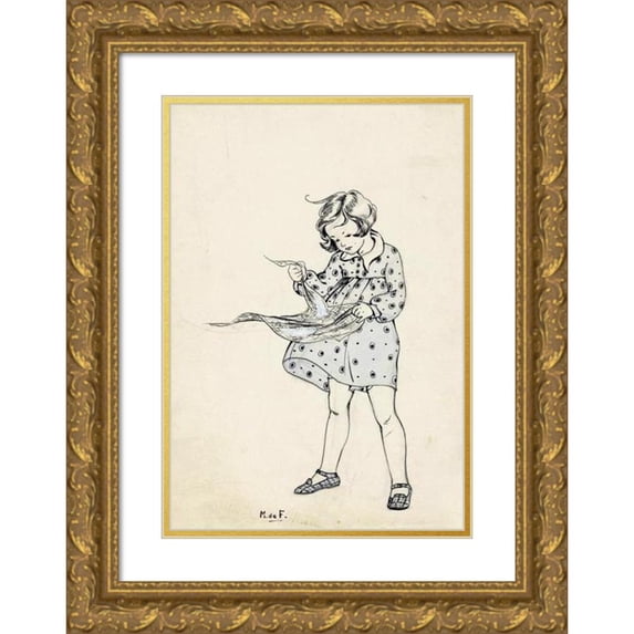 Miep de Feijter 13x18 Gold Ornate Wood Frame and Double Matted Museum Art Print Titled - Girl with a Canvas (1928)