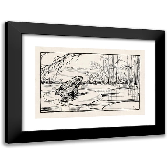 Miep de Feijter 14x11 Black Modern Framed Museum Art Print Titled - Frog on a Water Lily in a Lake (1928)