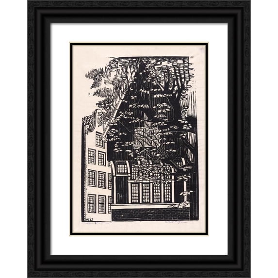 Miep de Feijter 14x18 Black Ornate Wood Framed Double Matted Museum Art Print Titled - Soaked Boy on a Doormat (1928)