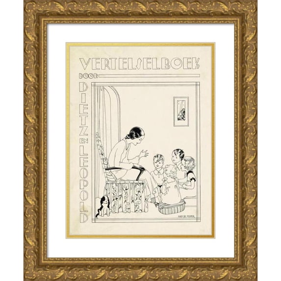 Miep de Feijter 14x18 Gold Ornate Wood Frame and Double Matted Museum Art Print Titled - Tire Design For; Henriette Dietz and Katharina Leopold, Storybook, C. 1915-1934 (1915)