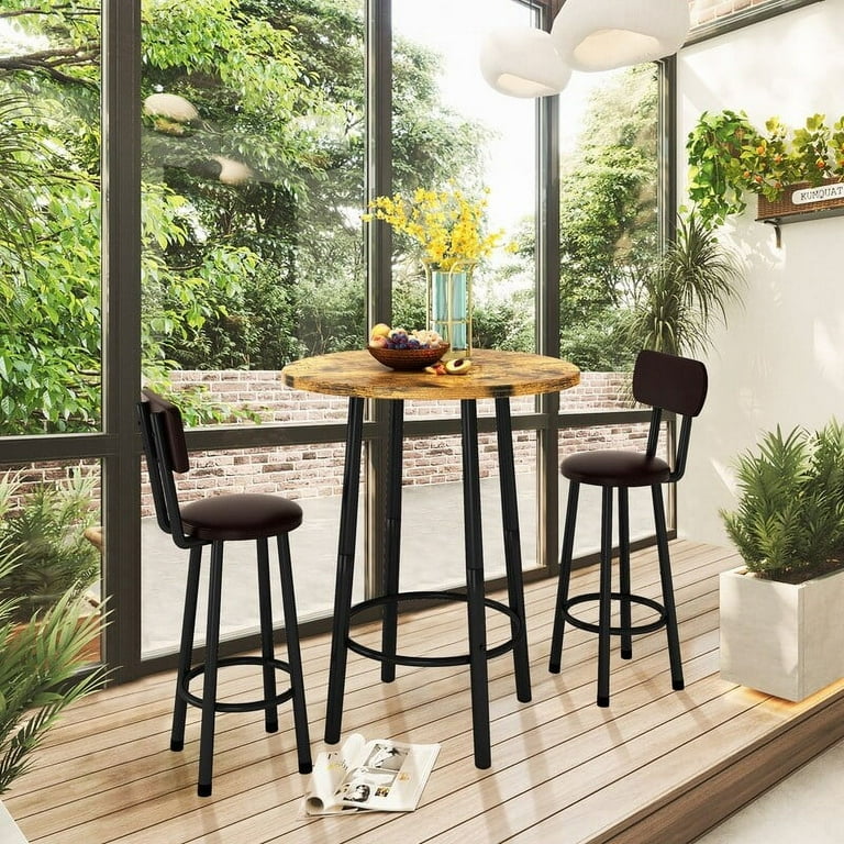 Mieres 3 Piece Pub Dining Set Kitchen Counter Height Bistro Set