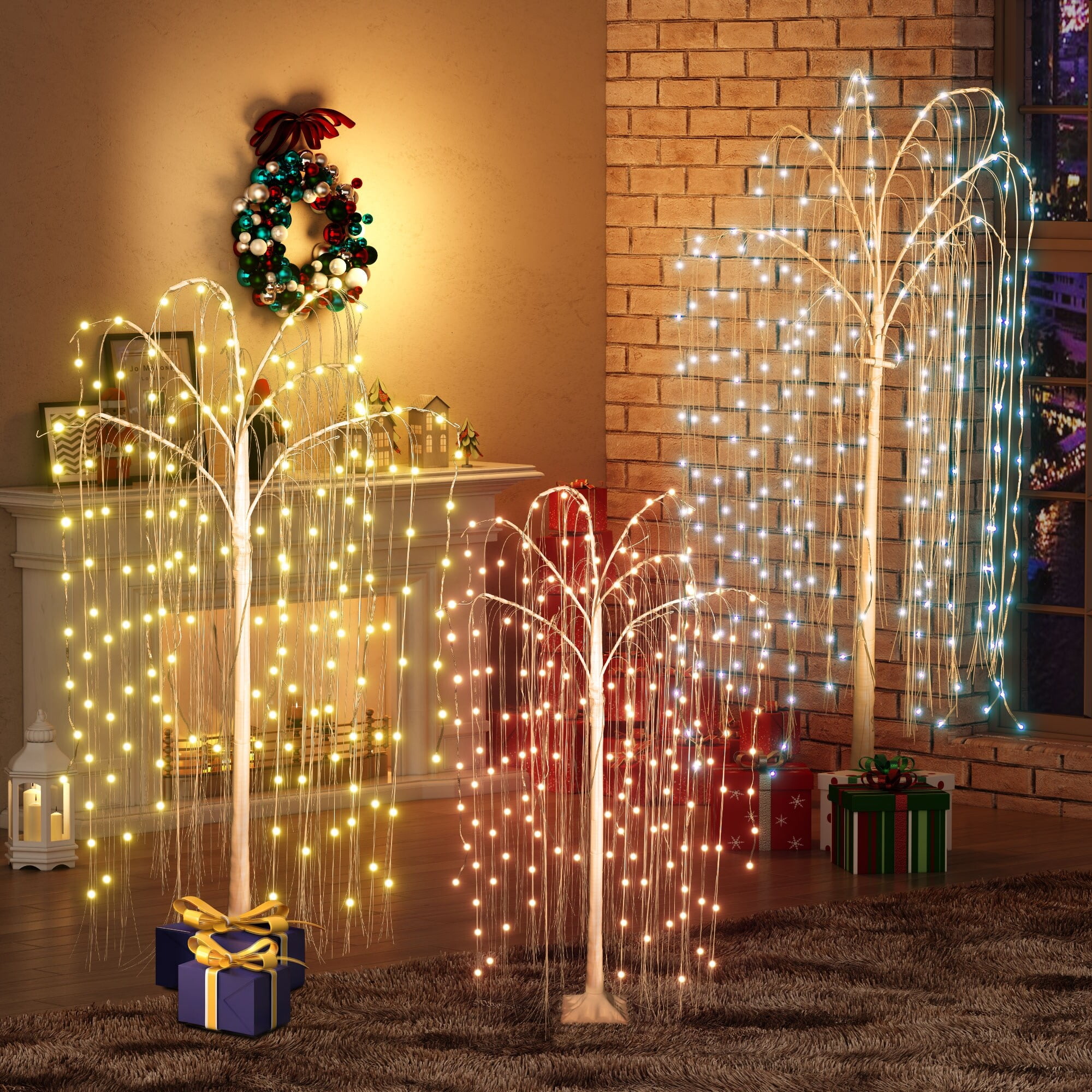 Mieres 3 Pieces Willow Tree Christmas Tree with Color Adjustable LED Lights, Indoor and Outdoor