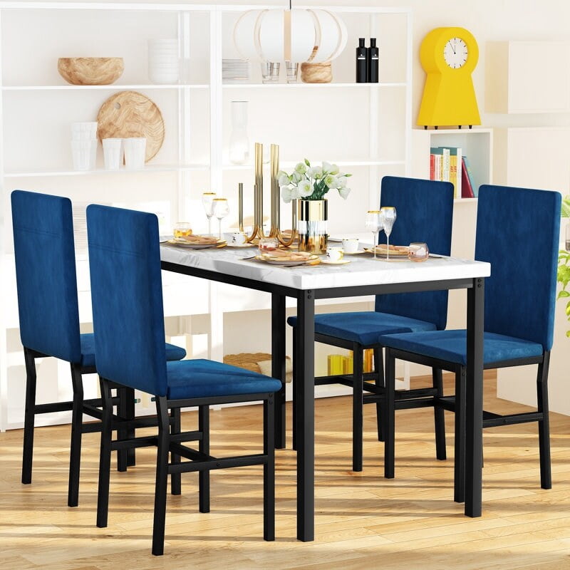 Mieres 5 Piece Dining Table Set for 4, Kitchen Faux Marble Table Set ...