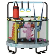 Mieres 55" 7-in-1 Upgraded Kids Trampoline with Swing & Basketball Hoop, Reinforced Safety Design with Adjustable Height & Net for Ages 3-8, 500lbs Capacity, In