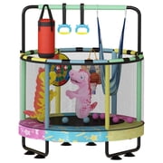 Mieres 55" 7-in-1 Upgraded Kids Trampoline with Swing & Basketball Hoop, Reinforced Safety Design with Adjustable Height & Net for Ages 3-8, 500lbs Capacity, In