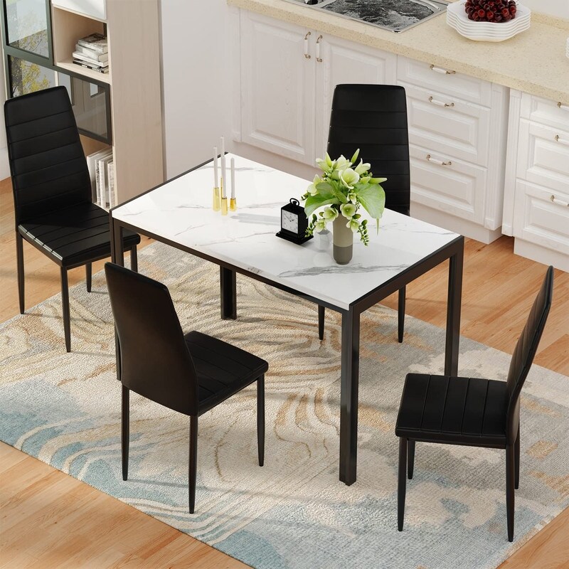 Mieres Modern Faux Marble 5 Pieces Kitchen Dining Set, Home Bar Dining