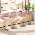 thumbnail image 1 of Mieres Velvet Bar Stools Set of 4, Adjustable Height Swivel Pub Chairs with Woven Back, Counter Height Dining Chairs with Footrest, 360° Rotating Kitchen Island Stools for Home & Bar, Pink, 1 of 8