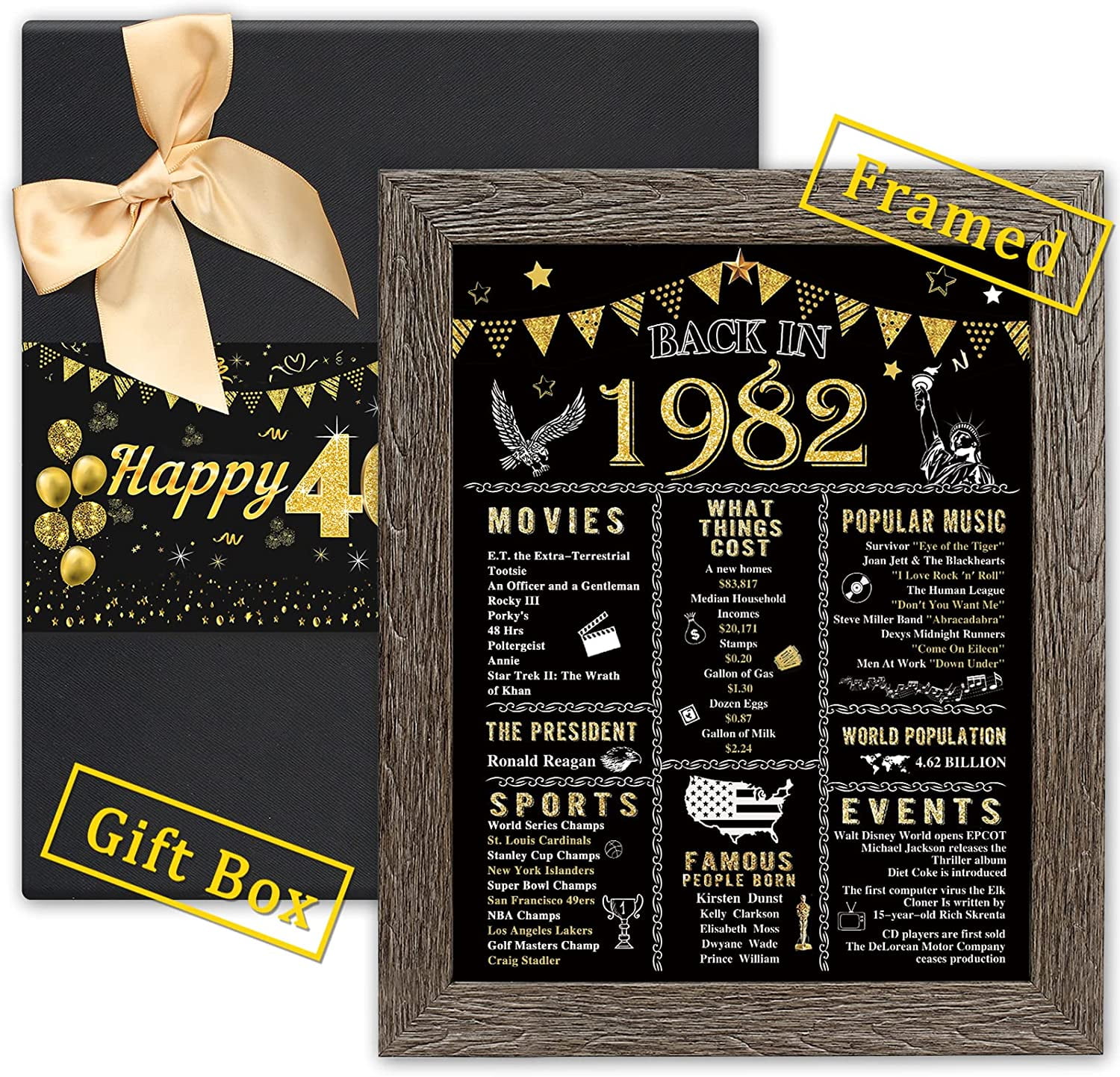 Mierting 40th Birthday Gifts for Men & Women, FRAMED 1982 Birthday Decorations with Beautiful Gift Box, Men's & Women's Happy 40th Birthday Gift Ideas, Back In 1982 Poster- 8" x 10" - Walmart.com