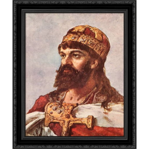 Mieszko I of Poland 20x24 Black Ornate Wood Framed Canvas Art by Matejko, Jan