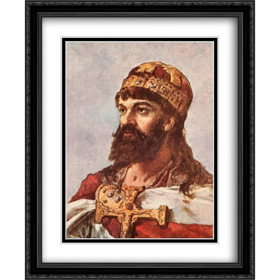 Mieszko I of Poland 2x Matted 28x34 Large Black Ornate Framed Art Print by Matejko, Jan