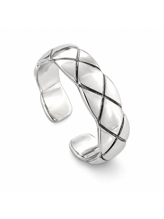 Unisex Adjustable Open Band Ring, Geometric Quilted Pattern Minimalist Jewelry