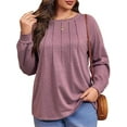 thumbnail image 1 of Mifater Plus Size T Shirts for Women Long Sleeve Tunic Tops Fall Crewneck Pleated Blouses Soild Color Loose Shirts for Women, 1 of 5