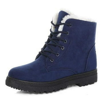 Mifater Winter Snow Boots for Women Warm Plush Lined Ankle Boots Comfortable Lace Up Booties Cute Flat Shoes Blue Boots