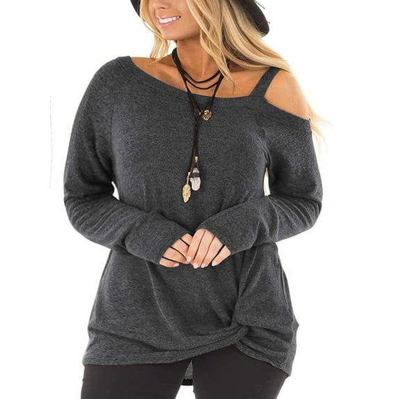 Mifater Women Plus Size Tops Casual Long Sleeve Twist Knot Blouses Tunics Shirts Fall Dreesy Darkgray Tees