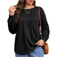 thumbnail image 1 of Mifater Women Plus Size Tops Fall Long Sleeve T Shirts Fashion Pleated Crew Neck Blouses Solid Color Loose Tunic Tops for Women, 1 of 5