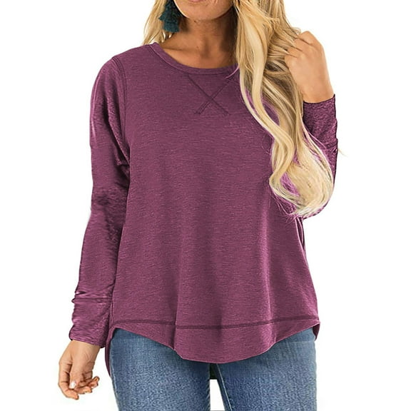 Mifater Women Plus Size Tops Long Sleeve Crewneck Tunic Tops Casual Blouse Side Split Tunics Shirts