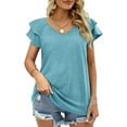 thumbnail image 1 of TEMOFON Women Summer T Shirts Fashion Ruffle Sleeve Tops Casual V Neck Shirts Loose Fit Tunic Tops Trendy Solid Bluegrey Tshirts for Women, 1 of 6