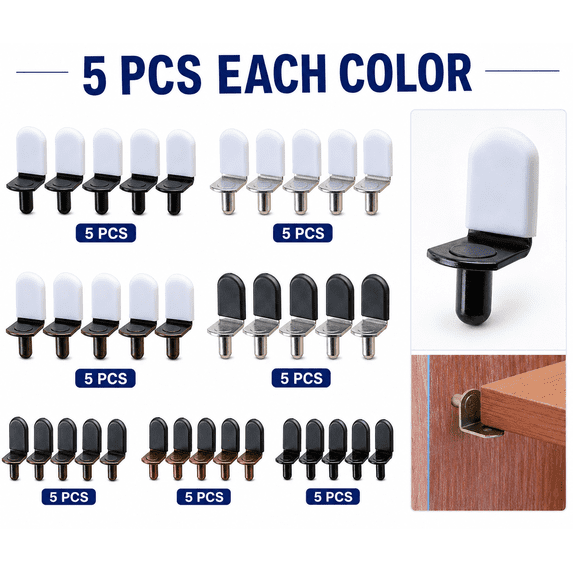 Mifelio 5mm Cabinet Shelf Pins, Shelf Support Pegs 5 Pack, Adjustable Layer Board Holders, Metal Furniture Shelf Brackets, Replacement Hardware for Cupboards, Closets and Storage Cabinets