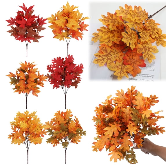 Mifelio Artificial Maple Leaves Branches, Fall Leaf Stems, Artificial Greenery Plants, Home Farmhouse Decor, Thanksgiving Halloween Decoration #04