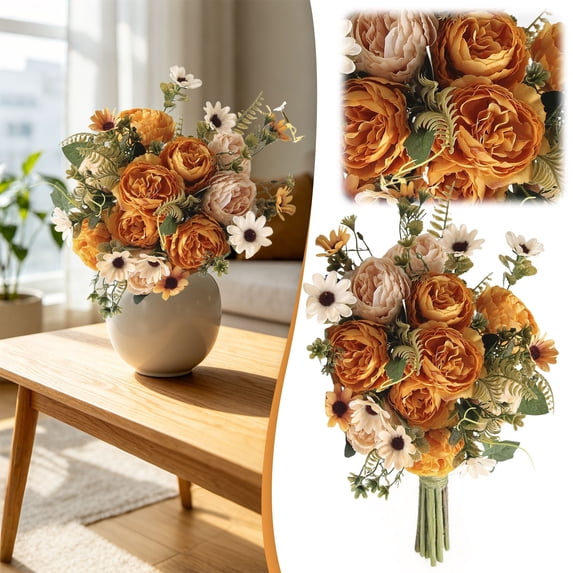 Mifelio Artificial Peony Bouquet, Faux Silk Peony Flowers with Greenery, Realistic Flower Arrangement for Vase Home Decor, Wedding Centerpiece and Party Decoration