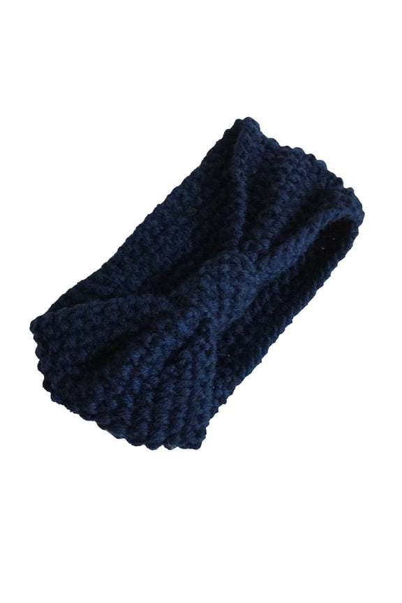 Bandana Headbands for Women Woman Adult Crochet Solid Headband Warm Bulky Crocheted Headwrap Headband Hair Accessories for Women Navy One Size