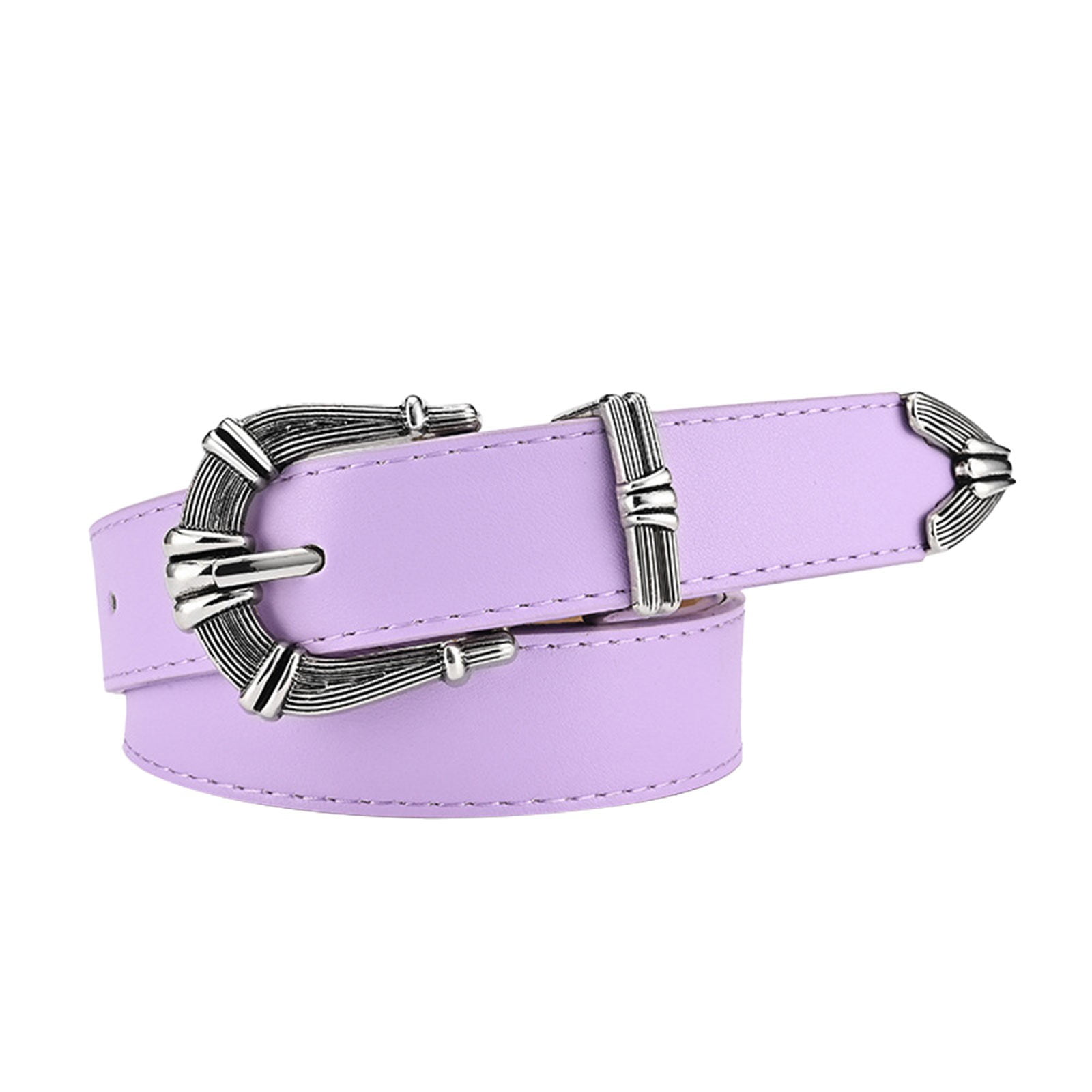 Purple and Silver Buckle Women\'s Belt Burnished Calfskin Belt Purple – C&E Fashions main image 3