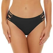 MIFELIO Bikini Underwear for Women Vintage Print Low Waist Brazilian Bikini Bottom Swimwear Briefs Beachwear Brazilian Bikini Bottom Side Tie Thong Bathing Swim Bottom Swimsuit Bottoms Black L