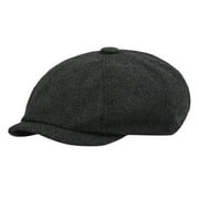 Mifelio Cabbie Beret Hats for Men, Mens Cap Flat Boy Hat Newsboy Blackherringbone Baseball Caps Flat Mens Hats Black One Size