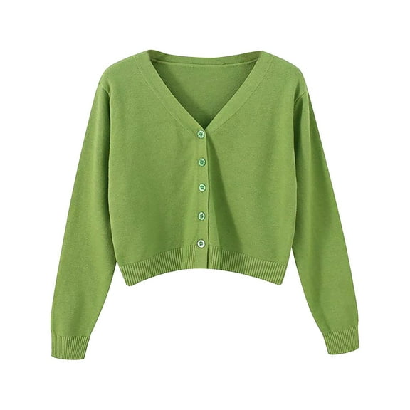 Mifelio Cardigan Sweaters for Women, Women's V Neck Cardigan Sweater Plus Jacket Solid Color Knitted Sweater Womens Cardigan Green L