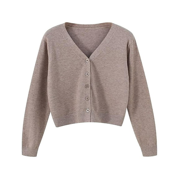 Mifelio Cardigan Sweaters for Women, Women's V Neck Cardigan Sweater Plus Jacket Solid Color Knitted Sweater Womens Cardigan Khaki L