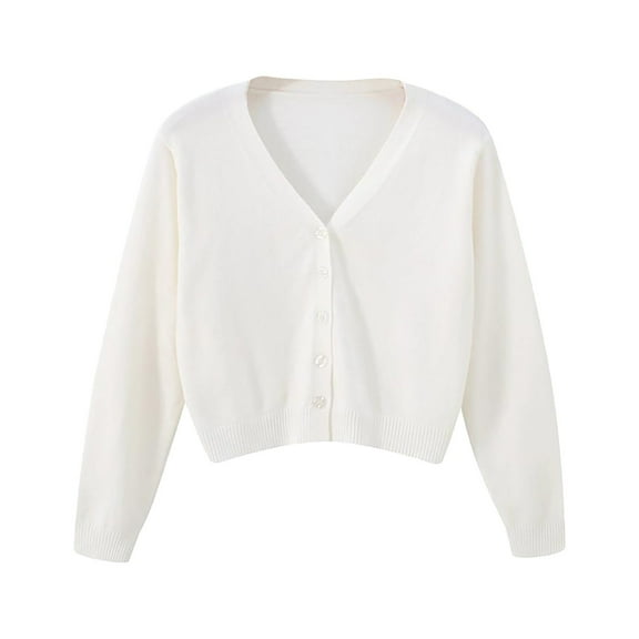 Mifelio Cardigan Sweaters for Women, Women's V Neck Cardigan Sweater Plus Jacket Solid Color Knitted Sweater Womens Cardigan White XS