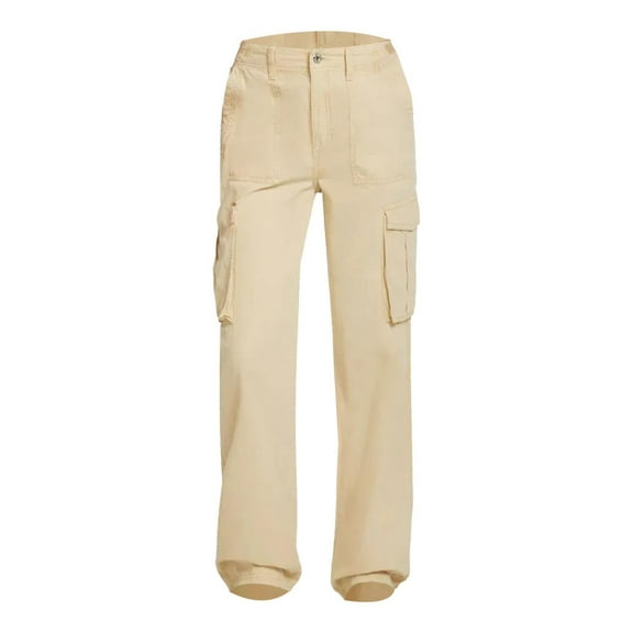 Mifelio Cargo Pants for Women Adjustable Straight Fit Cargo Pants High Waist Baggy Hiking Pants with Pocket Wide Leg Parachute Pants, Pantalones Para Mujer Beige XXXL