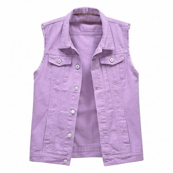 Mifelio Denim Vest Multi Color Denim Vest Female Short Spring and Summer Slim Thin Burlap Sleeveless Shoulders Broken Holes Vest Jacket Denim Top Denim Jackets for Women Purple L