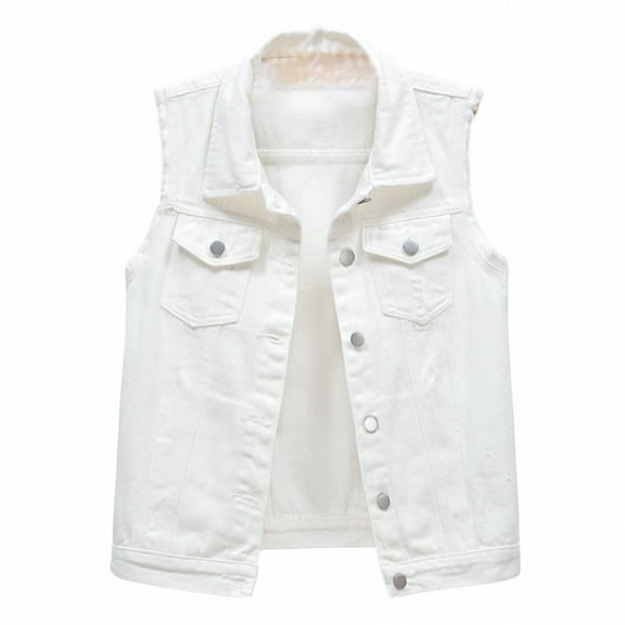 Mifelio Denim Vest Multi Color Denim Vest Female Short Spring and Summer Slim Thin Burlap Sleeveless Shoulders Broken Holes Vest Jacket Denim Top Denim Jackets for Women White XXXXXL