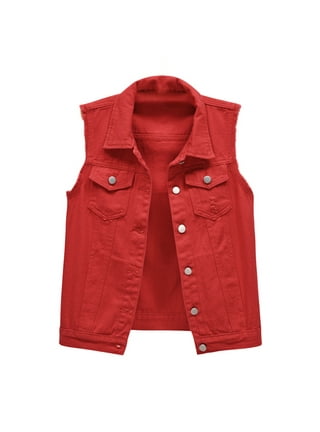 Red denim vest womens deals