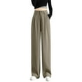 thumbnail image 1 of Mifelio Dress Pants for Women, Women's Wide Leg Pants High Elastic Waisted in The Back Business Work Trousers Long Straight Suit Pants for Summer Wide Leg Pants Woman Khaki L, 1 of 4