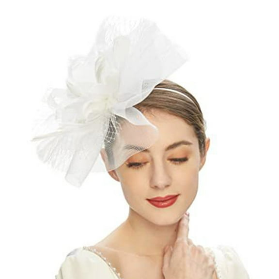 Mifelio Fascinators Hats for Women, Women's European and American Retro Mesh Hair Accessories Prom Feather Headdress Horse Racing Festival Lady Headband Hair Accessories for Women White