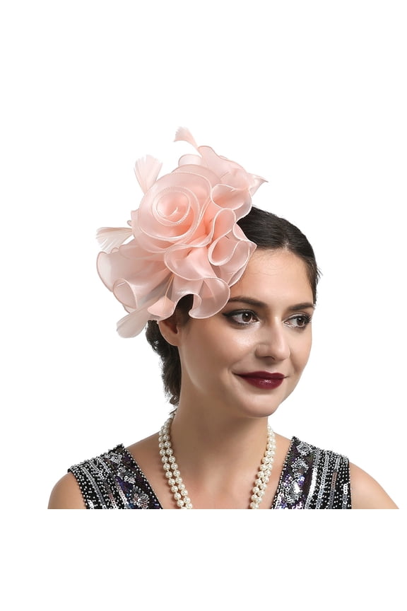 Fascinators Hats for Women Wedding Flower Cocktail Mesh Feathers Hair Clip Tea Party Headband Hair Accessories for Women Orange One Size